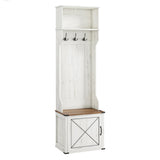 VASAGLE Hall Tree with Bench and Shoe Storage, Coat Rack with Shoe Bench, Entryway Furniture, 3 Tri-Hooks, Door with Handle, Farmfouse Style, Space Saving, Rustic White and Honey Brown UHSR441W01 VASAGLE