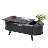 Janmer Home Small Lift Top Coffee Table with Sliding Tambour Door, 47.3" Mid Century Modern Curved Coffee Table with Storage, Oval Center Table with Lift Tabletop for Living Room (Doors, Black) Janmer Home