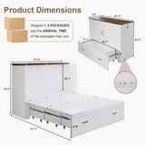 KCGKCG Murphy Bed with Storage & Charging Station, Queen Murphy Cabinet Bed with Large Storage Drawer for Guest Bedroom, Living Room, Office or Small Room, Full Foldable Platform Bed (White, Queen) KCGKCG