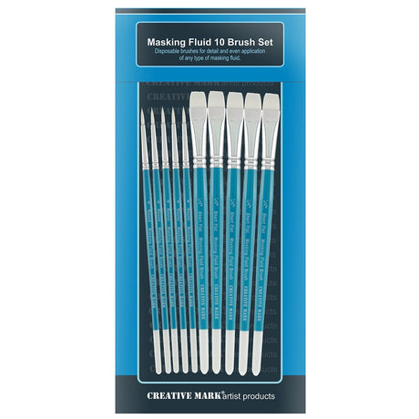 Creative Mark Masking Fluid Paint Brushes (Set of 10) - Watercolor Brushes Contains Synthetic Hair w/Short Wood Handles Creative Mark