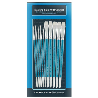Creative Mark Masking Fluid Paint Brushes (Set of 10) - Watercolor Brushes Contains Synthetic Hair w/Short Wood Handles
