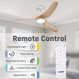 TAVZAKE Ceiling Fans with Lights, 42 inch Low Profile Ceiling Fan with Light and Remote, Flush Mount, LED Dimmable, 6 Speeds, Quiet Reversible Motor, Modern Ceiling Fan with Light for Bedroom (Wood) TAVZAKE