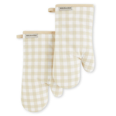KitchenAid Gingham Oven Mitt 2-Pack Set, Milkshake, 7"x13" KitchenAid