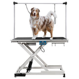 PUPIHOM 50‘’ Electric Lift Pet Dog Grooming Table for Small Medium Large Dogs, Heavy Duty Professional Large Drying Table with Adjustable H-Shape Arms, Heavy Duty Height Adjustable, Foot Control PUPIHOM