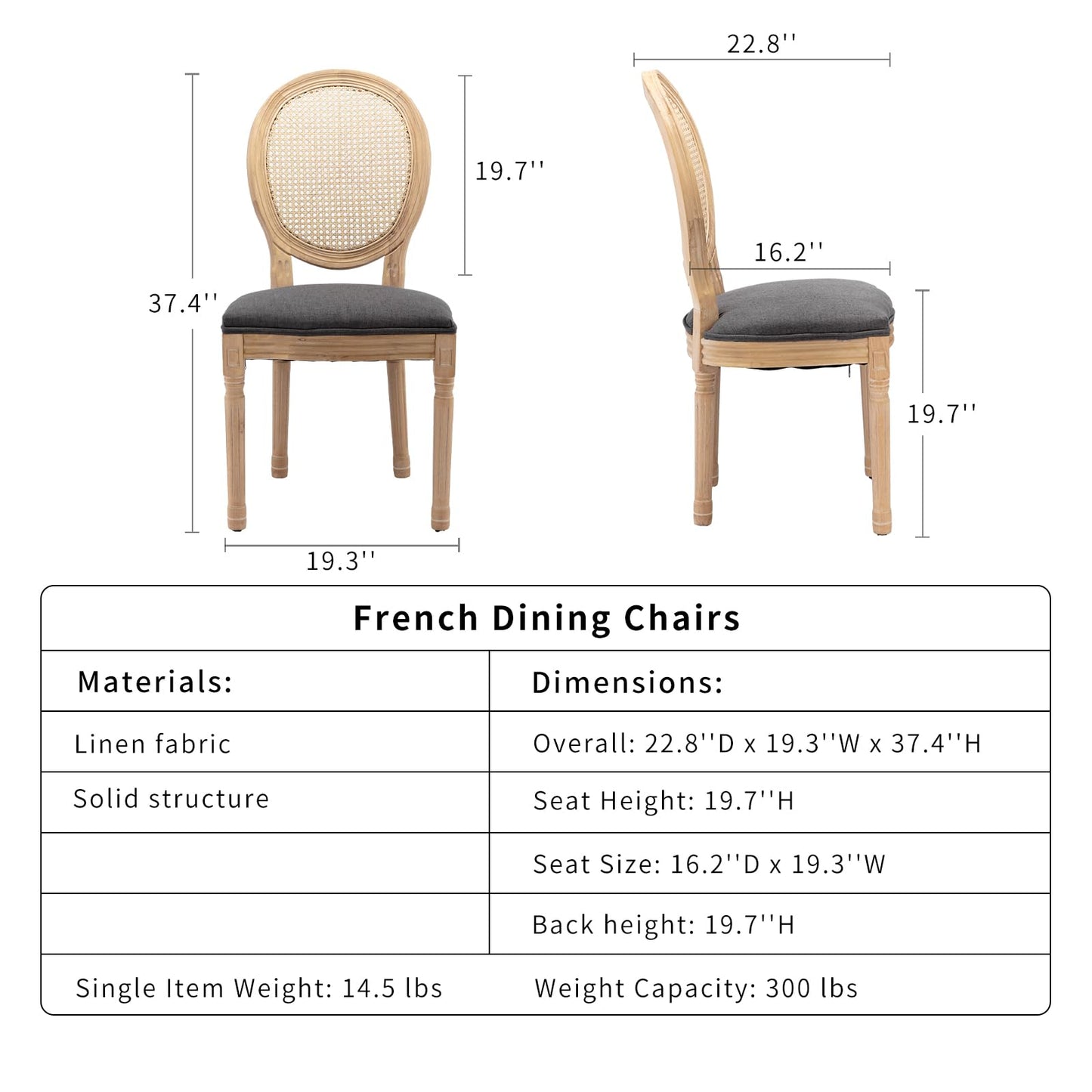 ODUSE-DAILY French Country Dining Chairs Set of 4, Dark Gray Kitchen & Dining Room Chairs Set of 4, Rattan Dining Chairs, Cane Back, Wood Legs, Sillas De Comedor (Rattan,Dark Grey, 4Pcs) - WoodArtSupply