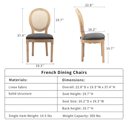 ODUSE-DAILY French Country Dining Chairs Set of 4, Dark Gray Kitchen & Dining Room Chairs Set of 4, Rattan Dining Chairs, Cane Back, Wood Legs, Sillas De Comedor (Rattan,Dark Grey, 4Pcs) - WoodArtSupply