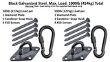 Branded Boards Heavy Duty Black or Silver 1000lb Load Hammock Hanging Kits with Locking Carabiner Snap Hooks, for Trees, Ceilings, Walls, Porches, Posts (Diamond-Plate-Hammock-Kit-Black) Branded Boards