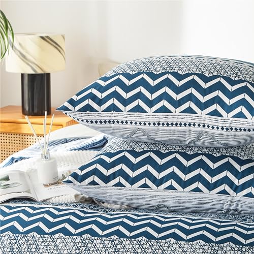BOLINLIVING Twin Comforter Set Kids, Boho Stripe Comforter Set Twin Size, Twin Bed in a Bag Soft Bohomian Bedding Lightweight Breathable for All Seasons (Blue 66×90 inch) BOLINLIVING