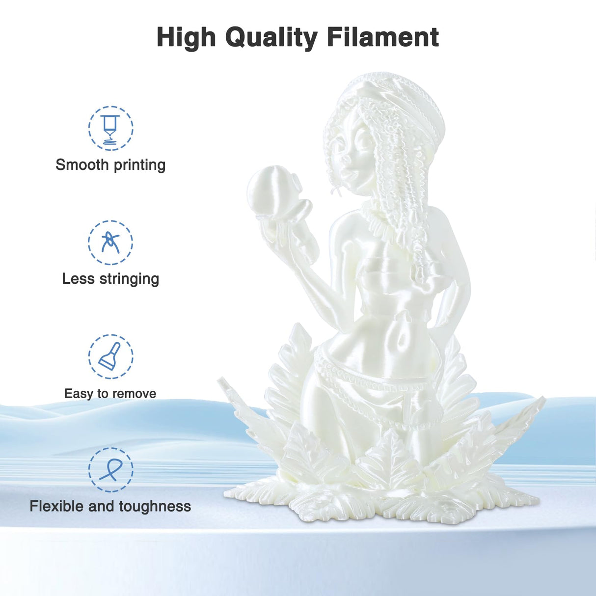 Amoybaby Silk Pearl White PLA Filament 1.75mm, Shiny Silk PLA Clog-Free 3D Printer Filament, Dimensional Accuracy +/- 0.03mm, 1kg(2.2lb), Fits for Most FDM 3D Printers Amoybaby