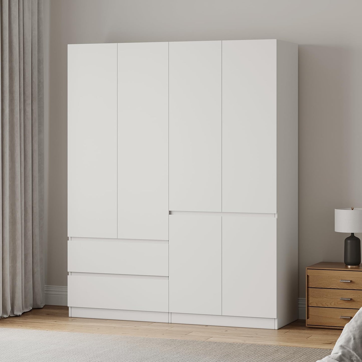 Bobve Bedroom Armoire Wardrobe Closet, Wardrobe Closet Cabinet with 2 Drawers, Wood Wardrobe Closet with 4 Doors, Wardrobe Storage Cabinet with Shelves & Hanging Rod,White(63" L x 20.39" W x  - WoodArtSupply