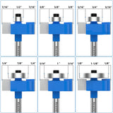 Newdeli Rabbet Router Bit Set 1/4 Inch Shank - 4Pcs Rabbeting Router Bits（1/8",1/4",3/8", 1/2" Height） with 6 Bearings Set (1/2", 5/8", 3/4", 7/8", 1", 1-1/8" Bearings) - Wood Biscuit Slot Cutters Newdeli