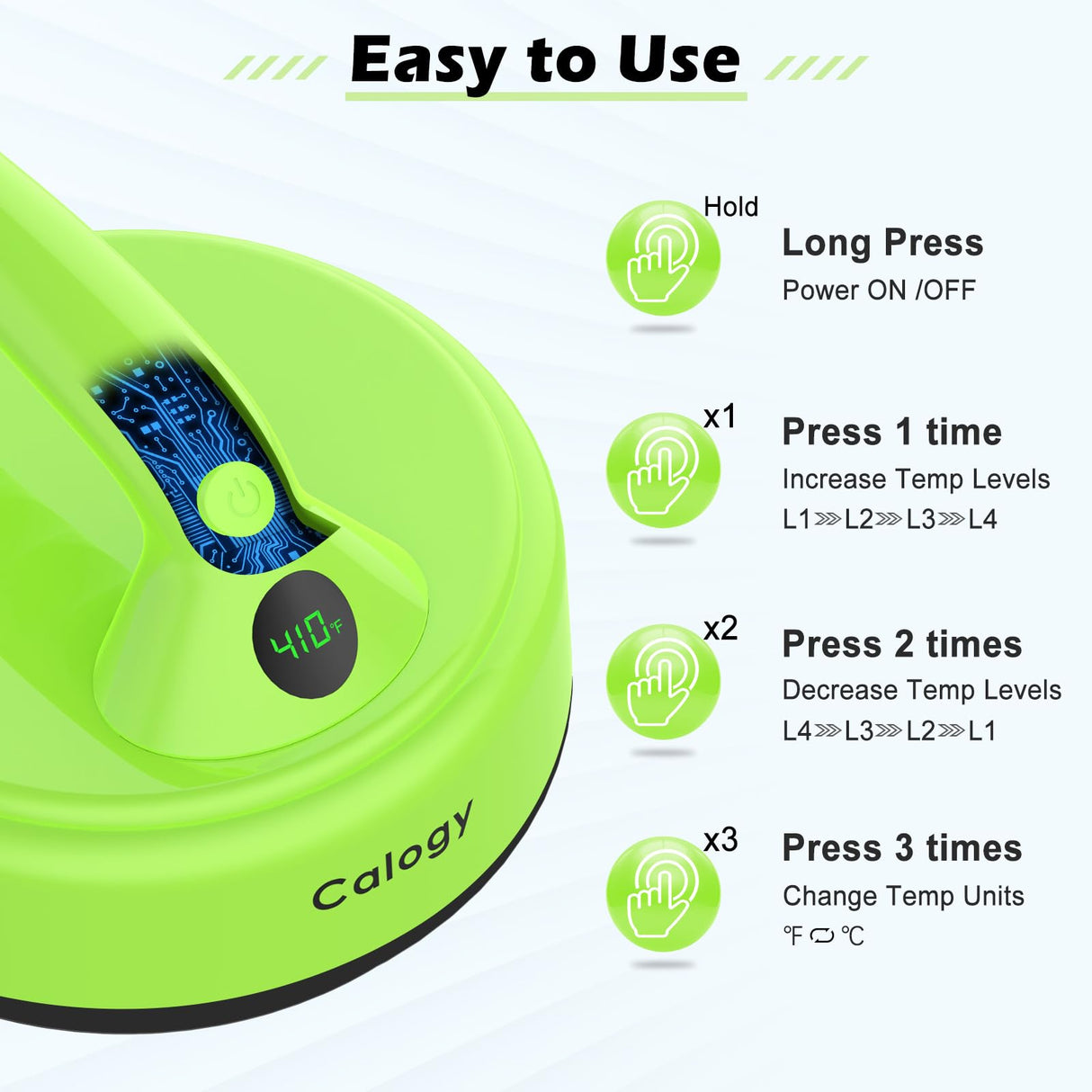 Calogy Mini Heat Press, 5" Diameter Round Heat Press Machine for T-Shirt Portable, 4 Levels Temp Max 410℉, Small Iron for Crafts, Coaster, Bag, Pillow, Ceramic, Sublimation Ink Vinyl Transfer (Green) Calogy