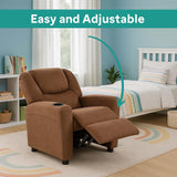Naomi Home Suri Kids Recliner Chair with Cup Holder & Footrest, Brown Microfiber - Cozy Lounge for Toddlers & Children Naomi Home