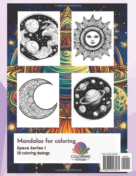 Space Coloring Book for Adults: 50 Cosmic Mandala Designs with Planets, Sun & Moon for Relaxation | Space series I (Mandalas on a Mindfulness Journey for Adults) Majosta