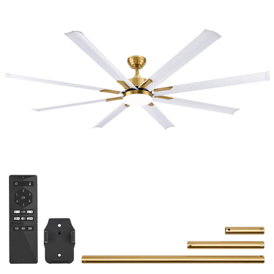 VONLUCE 72 Inch Ceiling Fans with Lights, Large Industrial Ceiling Fan and Remote, 8 Aluminum Blades, 6 Speeds Quiet Reversible DC Motor, Metal Ceiling Fan for Farmhouse Living Room Office, White Gold