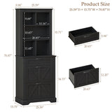 Vabches Farmhouse Bookshelf with 3 Large Drawers, 70" Tall Bookcase with 5-Cube Storage Organizer, 3 Tier Wood Display Storage Cabinet for Home Office, Living Room, Rustic Black Vabches