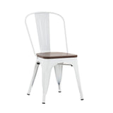 Nazhura Metal Dining Chair Farmhouse Tolix Style for Kitchen Dining Room Café Restaurant Bistro Patio, 18 Inch, Stackable, Waterproof Indoor/Outdoor (Sets of 4) (White with Wood Padding) Nazhura