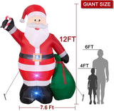 12 Ft by 7.6 Ft Giant Christmas Inflatables Decorations Outdoor Santa Claus with Gift Bag with LED Light for Christmas Blow Up Yard Decor for Lawn Garden Party Holiday Xmas Decorations Cute Fun TURNMEON