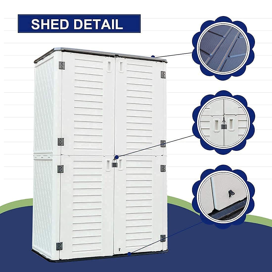 KINYING Outdoor Storage Shed Waterproof, Resin Vertical Storage Cabinet Double-Layered, Versatile to Store Patio Furniture, Garden Tools, Pool Accessories,Mower (66 Cu.ft,White) KINYING