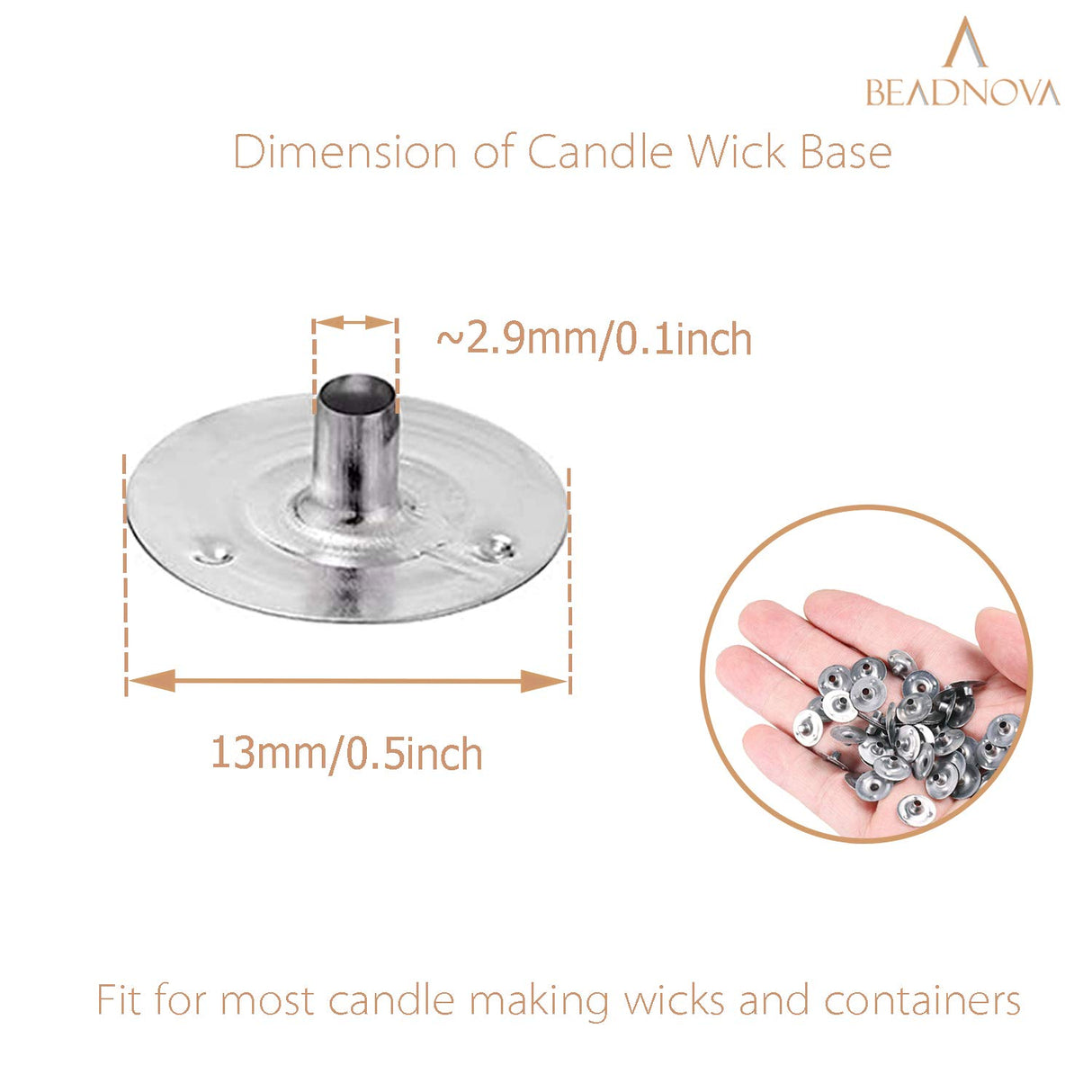 BEADNOVA Candle Wick Base 100pcs Candle Wick Cilps Sustainer Tabs for DIY and Making (12.5mm/ 0.5inch) BEADNOVA