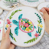 Louise Maelys Sea Turtles Embroidery Kits for Beginners, DIY Cross Stitch Starter Craft Kit for Adults Including Cloth with Pattern, Hoop, Needles Instruction and Threads
