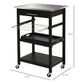 HOMCOM Kitchen Island Cart Rolling Trolley Utility Serving Cart with Stainless Steel Tabletop, Wine Rack & Drawer HOMCOM