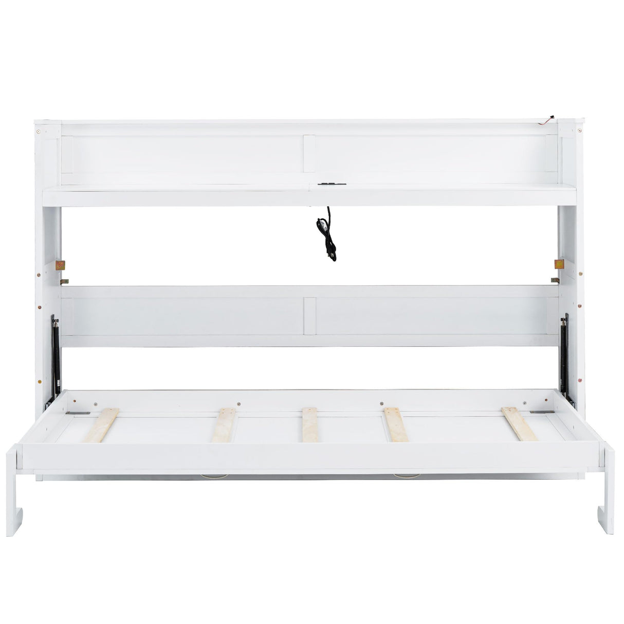 SOFTSEA Twin XL Size Horizontal Murphy Bed, Hideaway Wall Bed with Desk, Storage Shelves, LED Light & USB Ports, Space-Saving Foldable Cabinet Bed Frame for Guest Room, Bedroom, Office, White SOFTSEA