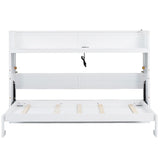 SOFTSEA Twin XL Size Horizontal Murphy Bed, Hideaway Wall Bed with Desk, Storage Shelves, LED Light & USB Ports, Space-Saving Foldable Cabinet Bed Frame for Guest Room, Bedroom, Office, White SOFTSEA