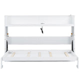 Twin XL Size Murphy Bed Cabinet Bed with Desk and USB Charging Station, Foldable Platform Bed Frame with Storage, White Merax
