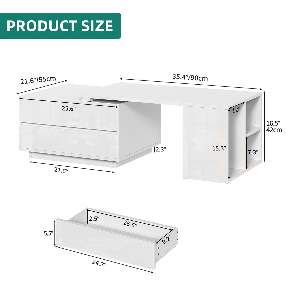 YITAHOME Coffee Table LED Coffee Table with 4 Storage Drawers, Extendable Coffee Tables for Living Room, Modern Wooden Rectangle Cocktail Table with Open Shelves & Sliding Tabletop 35"- 61", White YITAHOME
