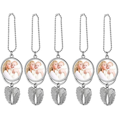 Car Hanging Ornament,Angel Wing Car Rearview Mirror Pendant with Sublimation Blank Pendant Heat Transfer Photo Frame for Automobiles Home Window Christmas Ornaments (Silver-5PC)