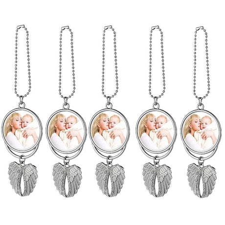 Car Hanging Ornament,Angel Wing Car Rearview Mirror Pendant with Sublimation Blank Pendant Heat Transfer Photo Frame for Automobiles Home Window Christmas Ornaments (Silver-5PC) WoodArtSupply