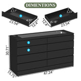 Gyfimoie 8 Drawer Dresser with Power Outlet, Modern Chest of Drawers with LED Light & Glass Top, Wood Double Dresser TV Stand with Organizer Storage for Bedroom, Living Room, Closet (Black) Gyfimoie