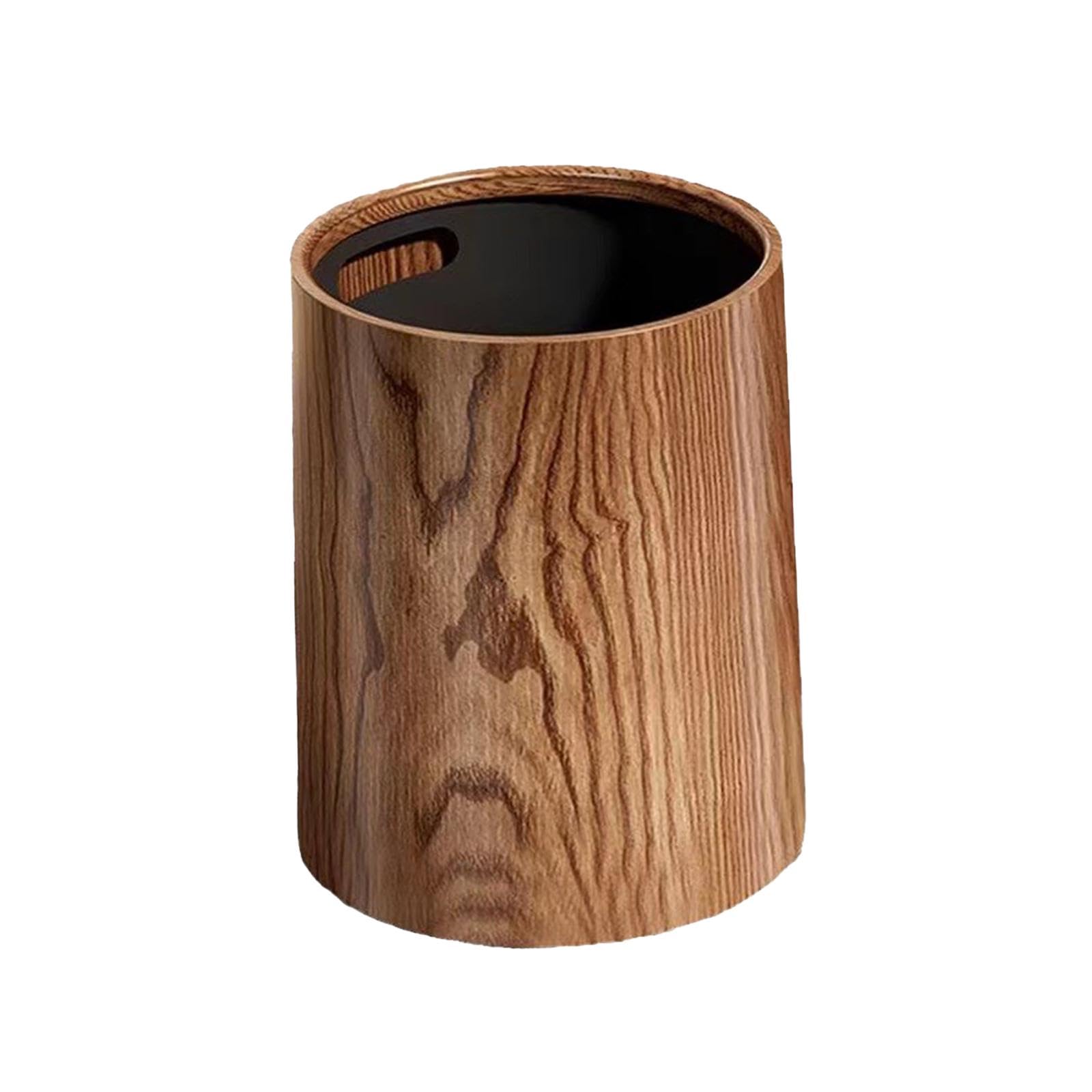 ＫＬＫＣＭＳ Wood Grain Trash Can Garbage Bin Large Capacity Fashion Waste Basket Toilet Paper Basket for Bedroom Bathroom Laundry Kitchen, 12L - WoodArtSupply