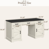 Vabches Executive Desk with Storage Drawers, Farmhouse Office Desk with Charging Station Wood Computer Desk with Ample Storage Cabinet, Rustic Home Wrting Desk with Drawers for Office, White Vabches