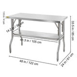 VEVOR Commercial Worktable Workstation 48 x 24 Inch Folding Commercial Prep Table, Heavy-duty Stainless Steel Folding Table with 772 lbs Load, Kitchen Work Table, Silver Stainless Steel Kitchen Island VEVOR