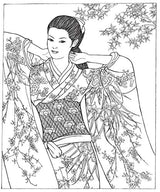 Creative Haven Japanese Kimono Designs Coloring Book: Relax & Unwind with 31 Stress-Relieving Illustrations (Adult Coloring Books: World & Travel) Dover Publications