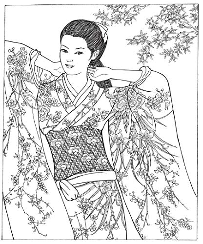 Creative Haven Japanese Kimono Designs Coloring Book: Relax & Unwind with 31 Stress-Relieving Illustrations (Adult Coloring Books: World & Travel) Dover Publications