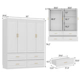 FUFU&GAGA Armoire Wardrobe Closet with 4 Doors, Wardrobe with Hanging Rod and 4 Drawers, Wardrobe Closet with Shelves, White FUFU&GAGA