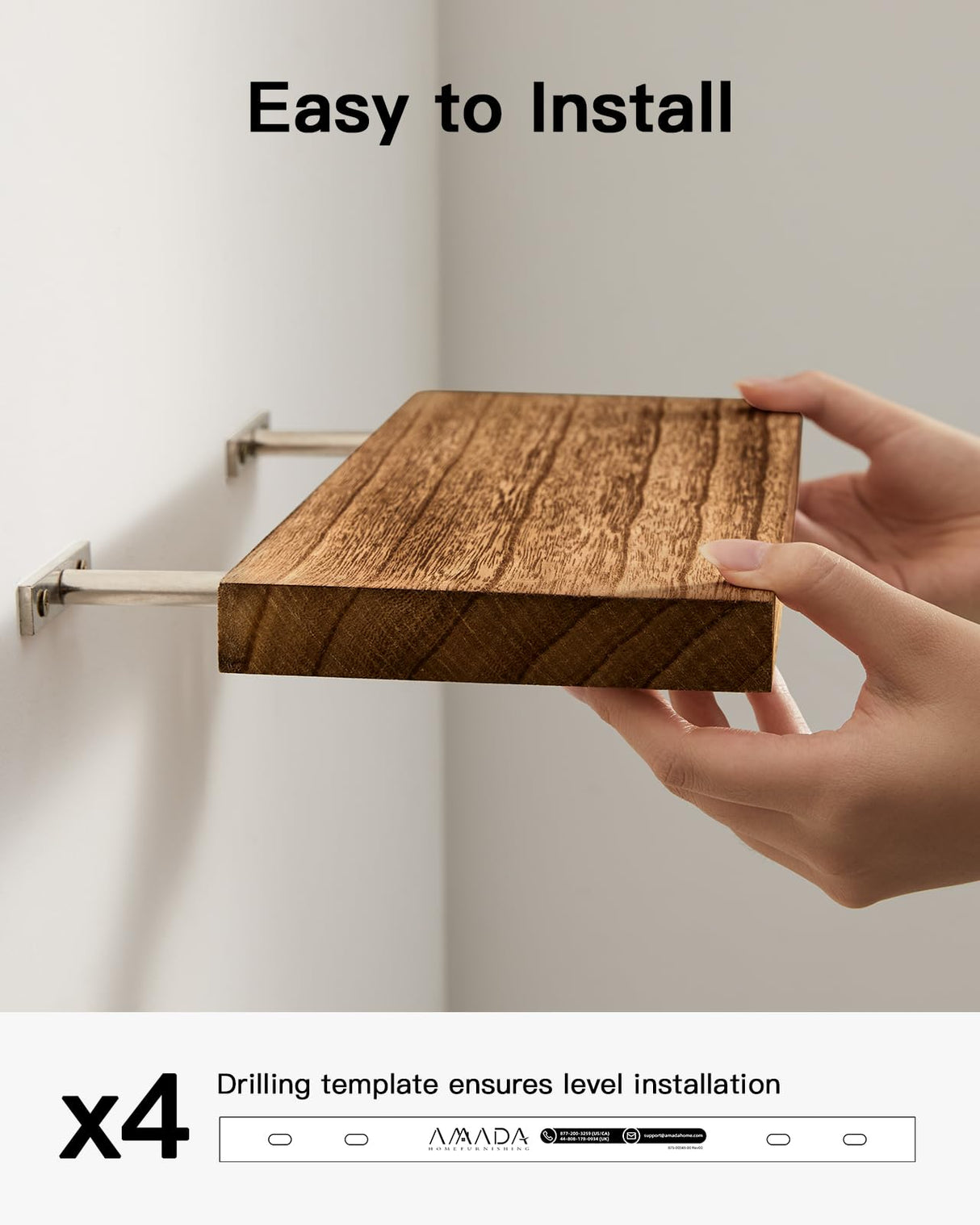 AMADA HOMEFURNISHING Floating Shelves, Paulownia Wood Wall Shelves for Bathroom/Living Room/Bedroom/Kitchen/Home Office, Natural Wood Floating Shelf for Home Storage & Organization, Set of 4, AMFS40BN AMADA HOMEFURNISHING