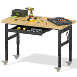 Granper 48" Work Bench with Drawers, Adjustable Height Workbench with Wheels and Power Outlets, Heavy-Duty 3000 LBS Capacity Wood Work Table for Garage, Workshop, Office, Home Granper