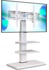 FITUEYES Iron Base Universal Floor TV Stand with Swivel Tilt, TV Mount Stand for 32-75 Inch Screens, Corner TV Stand with Height Adjustable Entertainment Shelves (White) FITUEYES