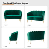 HULALA HOME Velvet Loveseat Sofa with Flower Shaped Back, Modern 2-Seater Sofa for Living Room Bedroom, Comfy Upholstered Small Love Seat Couch with Gold Legs, Green HULALA HOME