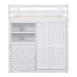 Full-Size White Loft Bed with Desk, Wardrobe, and Storage Drawers by Harper & Bright Designs Harper & Bright Designs
