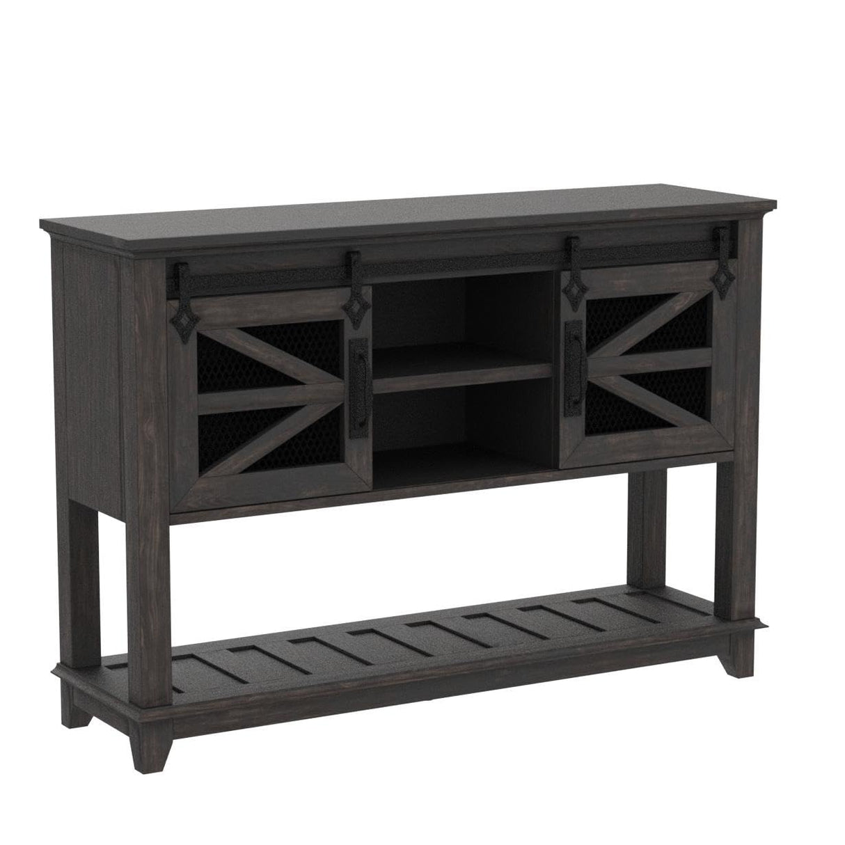 OKD Entryway Table w/Sliding Barn Doors, 46'' Farmhouse & Industrial Console Table with Storage, Sofa Table w/Adjustable Shelf & Open Shelf for Entry Way, Hallway, Living Room, Dark Rustic Oak OKD