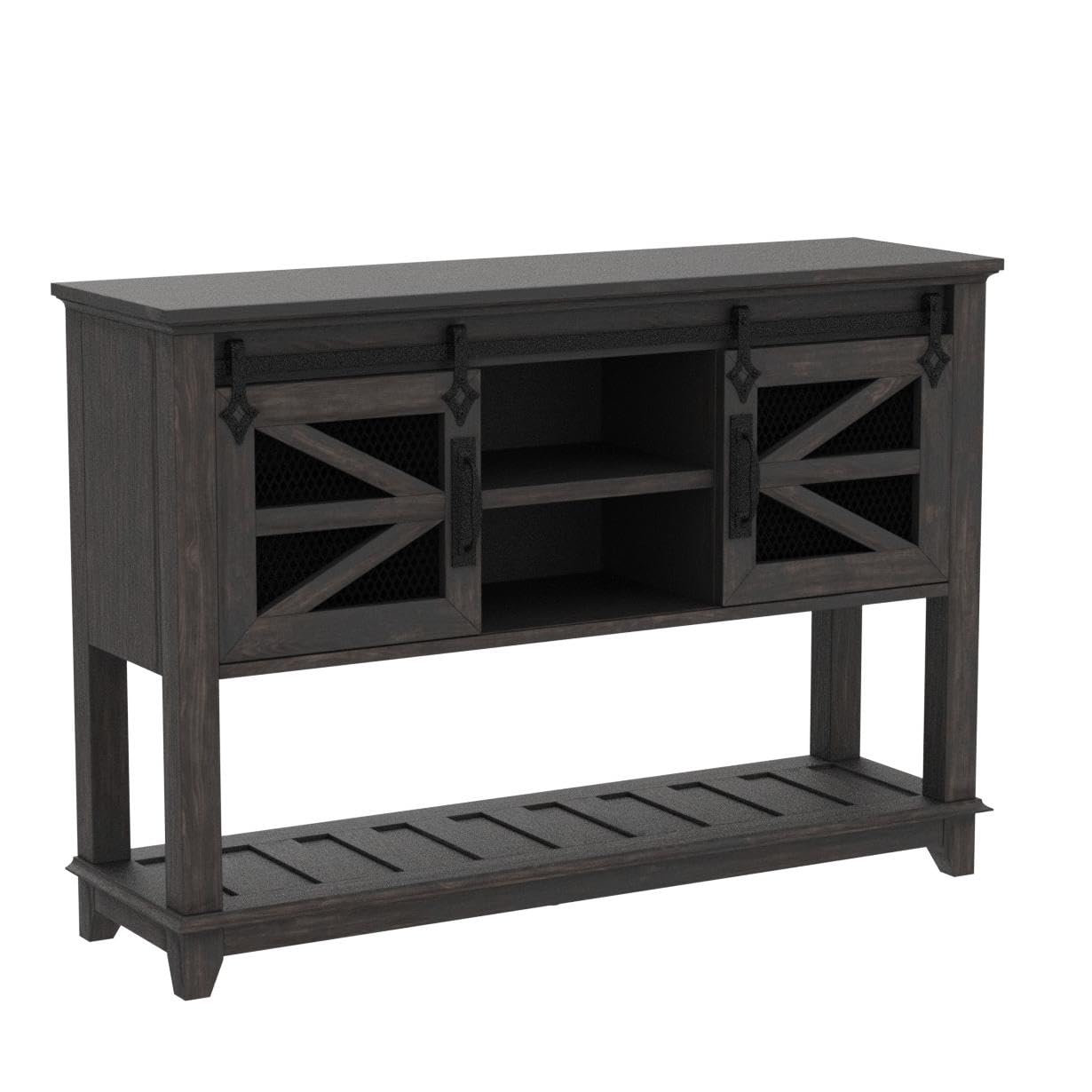 OKD Entryway Table w/Sliding Barn Doors, 46'' Farmhouse & Industrial Console Table with Storage, Sofa Table w/Adjustable Shelf & Open Shelf for Entry Way, Hallway, Living Room, Dark Rustic Oak