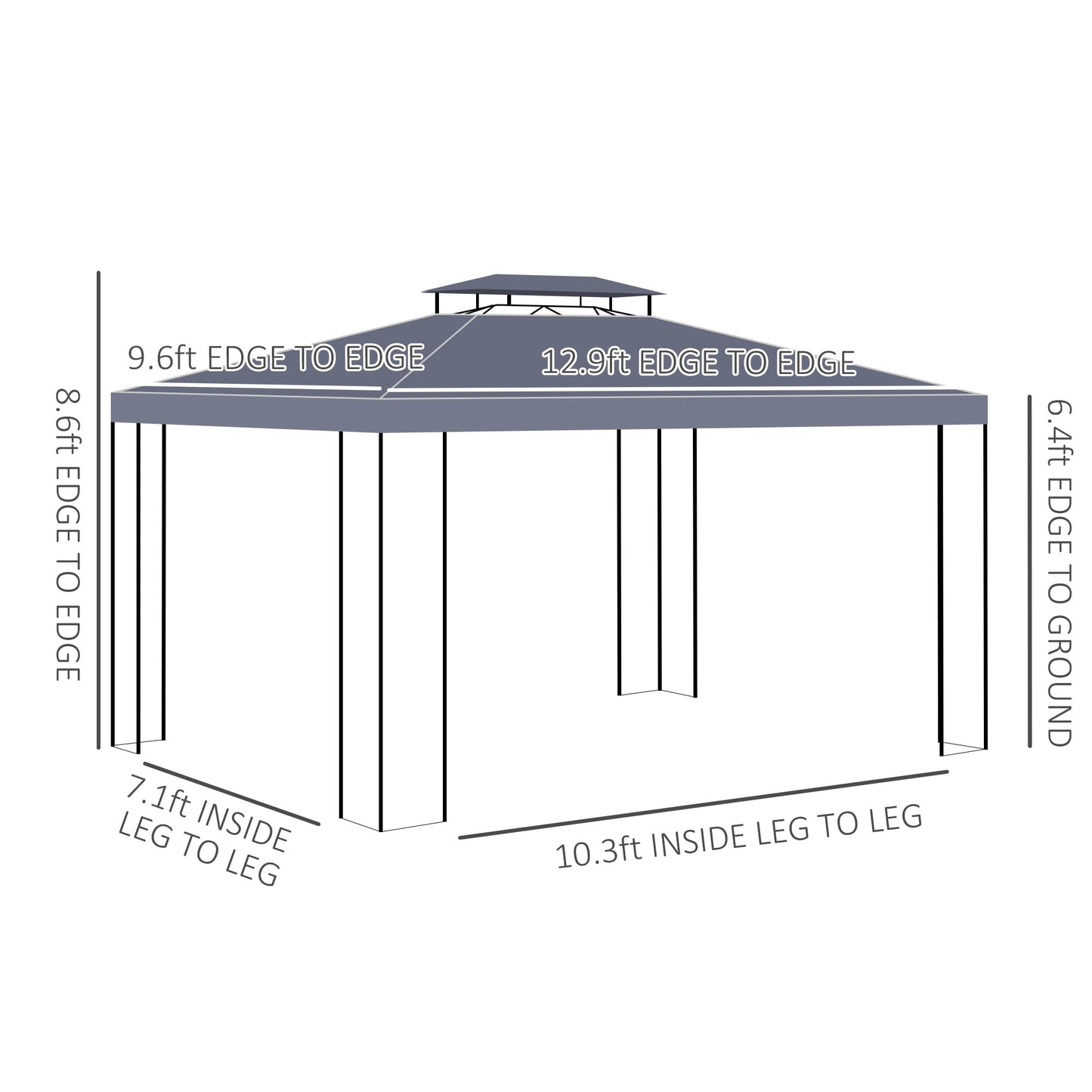 Outsunny 10' x 13' Patio Gazebo, Double Roof Outdoor Gazebo Canopy Shelter with Screen Decorate Corner Frame, for Garden, Lawn, Backyard and Deck, Gray - WoodArtSupply