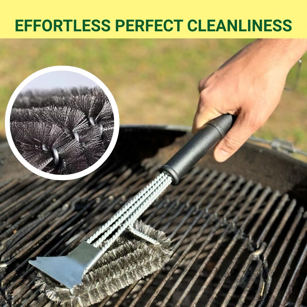 Generic Stainless Steel Grill Brush with Scraper – Ultra Durable, Safe Triple Woven Wire Bristles, Ergonomic Handle for Ideal Grilling Generic