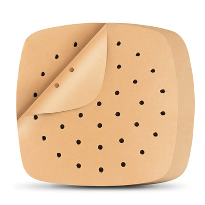 Air Fryer Liners, 200Pcs Square, 8.5 Inch Perforated Parchment Paper Sheets for Baking, HOFHTD Parchment Paper for Air Fryer and Bamboo Steaming Basket (Unbleached)