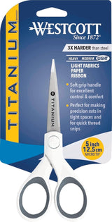 Westcott 5" Micro-Tip Fabric Scissors with Titanium-Bonded Blades - Ideal for Crafting, Sewing, and More Westcott